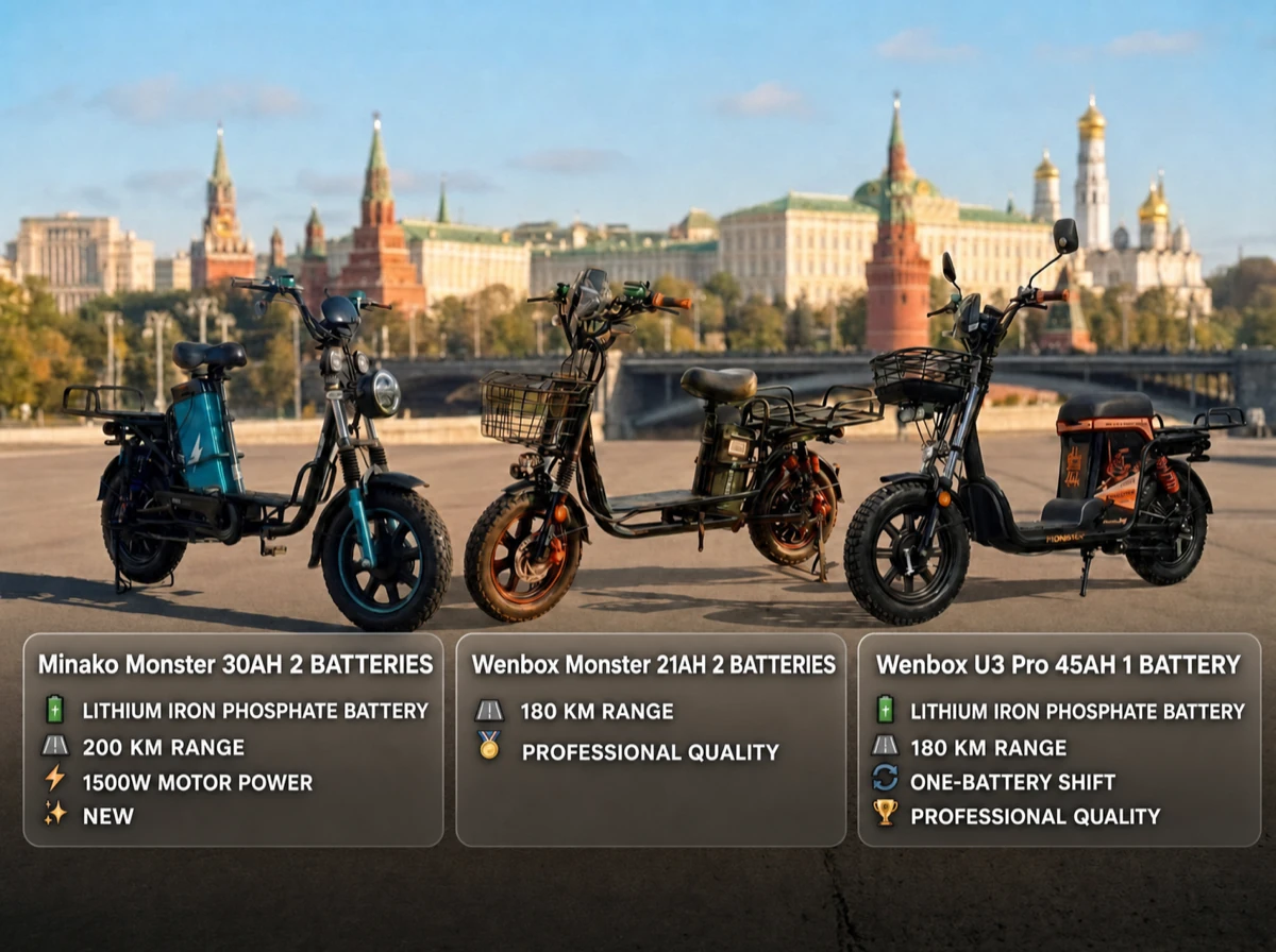Three courier e-bike models in Moscow